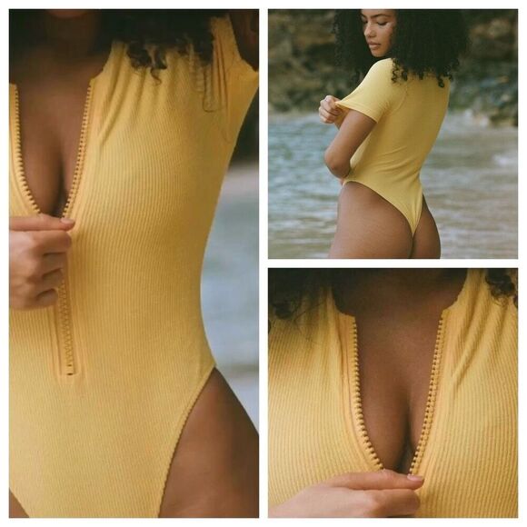 Free People x Toast Swim Sunset Signature Surf Suit Ribbed Swimsuit L